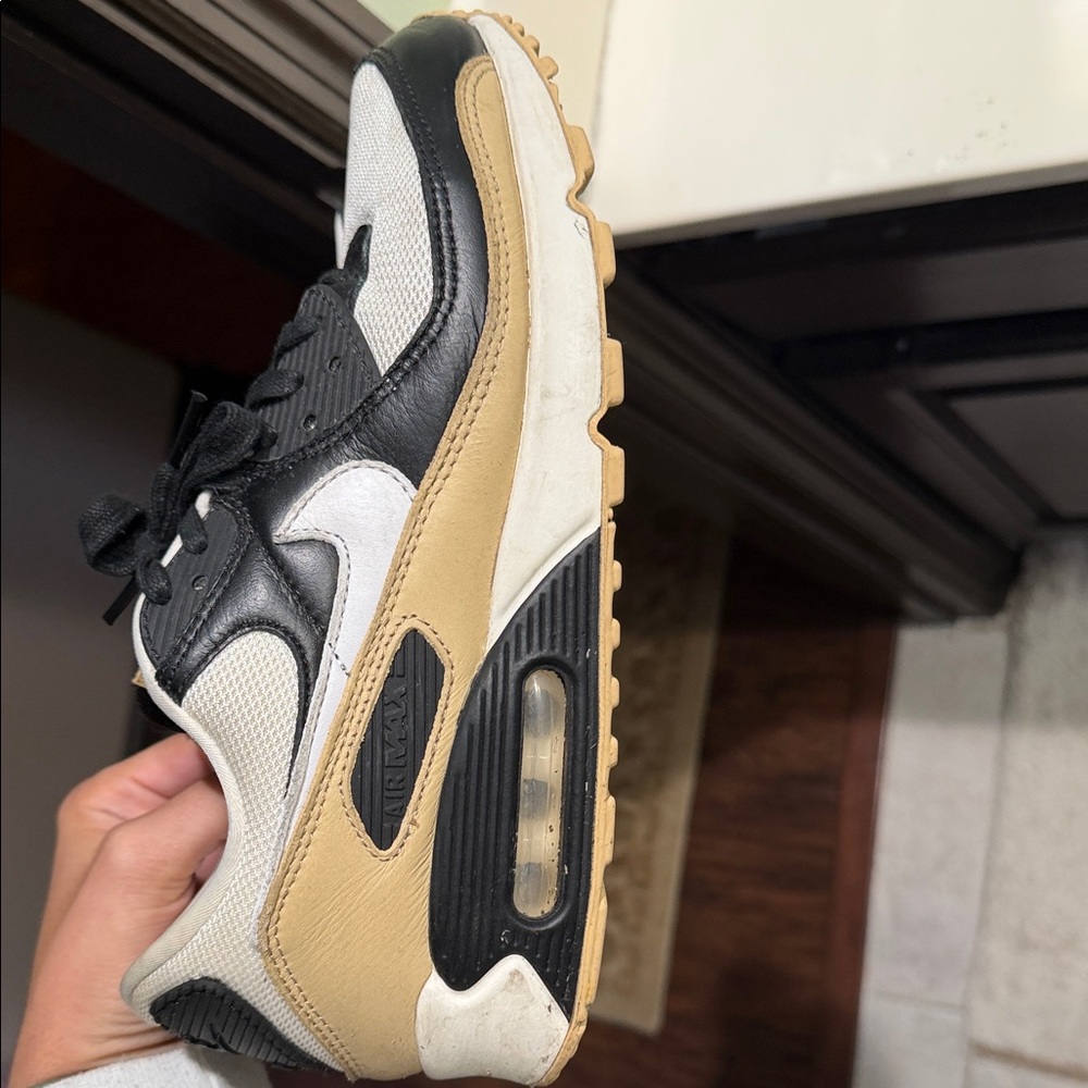 Nike Air Max Black, White, and Tan Sneakers